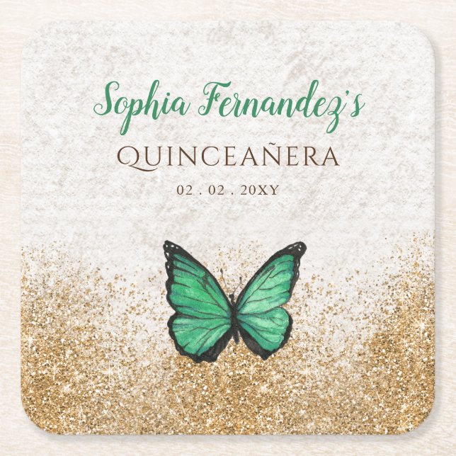 Rustikaler Vintager Smaragdgrüner Schmetterlingspl Rechteckiger Pappuntersetzer (Vorderseite)
