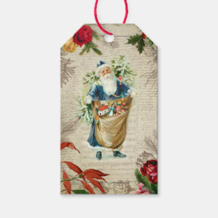 Rustikaler Vintager Weihnachtsmann mit Blume, Pine Geschenkanhänger