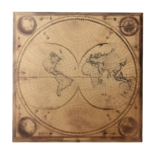 Rustikaler Vintager Weltkarte Globe Fliese
