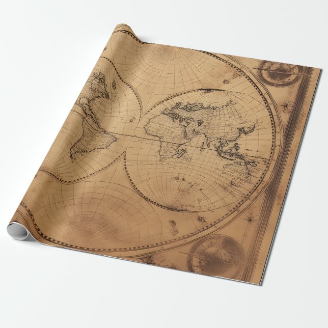 Rustikaler Vintager Weltkarte Globe Geschenkpapier (Ungerollt)