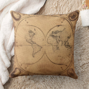 Rustikaler Vintager Weltkarte Globe Kissen
