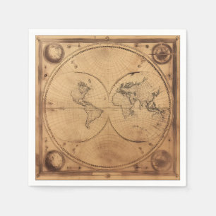 Rustikaler Vintager Weltkarte Globe Serviette
