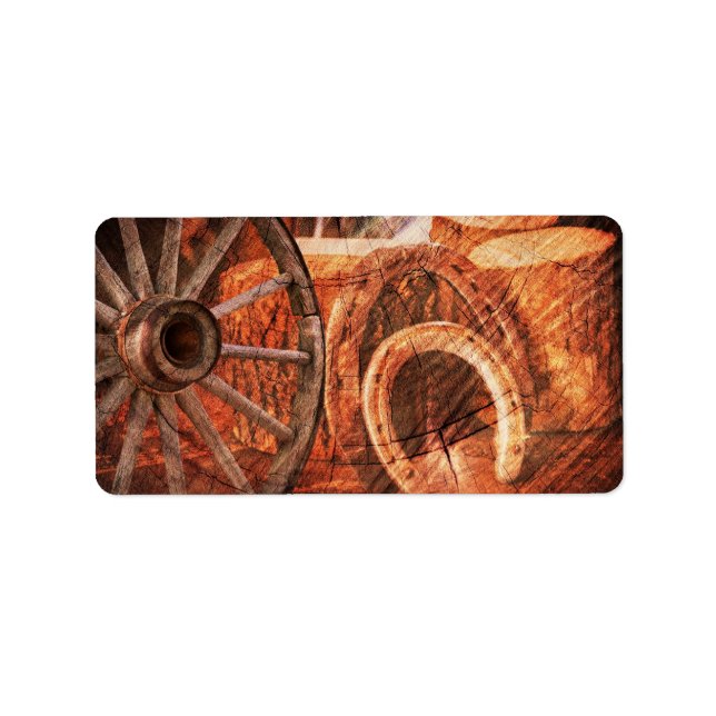 Rustikaler Wagenrad-Hufeisen Western Style Adressaufkleber (Vorne)