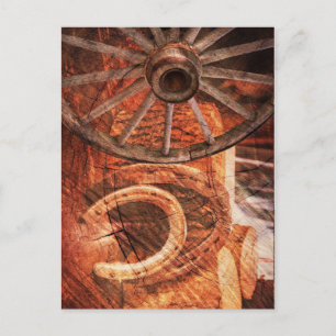 Rustikaler Wagenrad-Hufeisen Western Style Postkarte