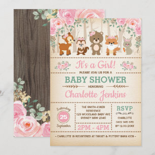 Rustikaler Wald Blush Blume Kinderdusche Einladung