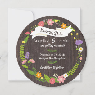 Rustikaler Wald-Boheme-Blumenkranz-Hochzeit Save The Date