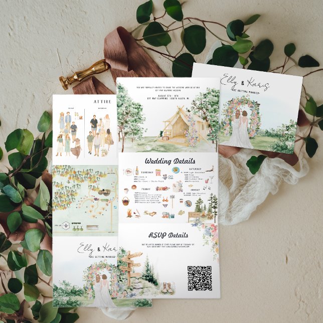 Rustikaler Wald Glamping Wedding Tri-Fold Einladun Dreifach Gefaltete Einladung (Von Creator hochgeladen)
