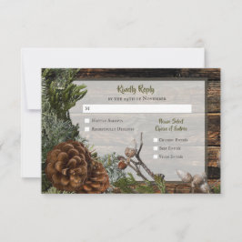 Rustikaler Wald Hochzeit dunkles Holz Evergreen Bo RSVP Karte