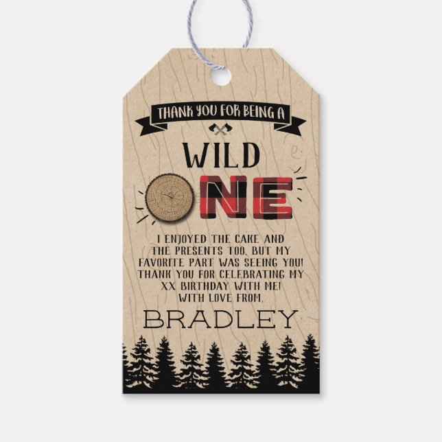 Rustikaler Wald Kariert Lumberjack Boys 1. Geburts Geschenkanhänger (Vorderseite)