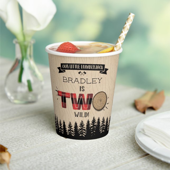 Rustikaler Wald Kariert Lumberjack Boys 2. Geburts Pappbecher (In Situ)