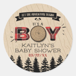 Rustikaler Wald Kariert Lumberjack Boys Babydusche Runder Aufkleber
