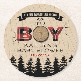 Rustikaler Wald Kariert Lumberjack Boys Babydusche Runder Pappuntersetzer