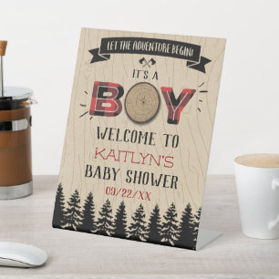 Rustikaler Wald Kariert Lumberjack Boys Babydusche Sockelschild