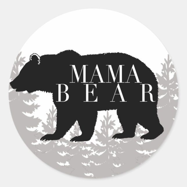Rustikaler Wald Mama Bär | Babydusche Runder Aufkleber (Vorderseite)