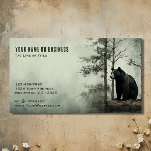 Rustikaler Wald mit einfachem schwarzem Bär Visitenkarte