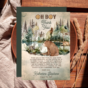 Rustikaler Wald Oh Boy Bear Baby Dusche Dankeskarte