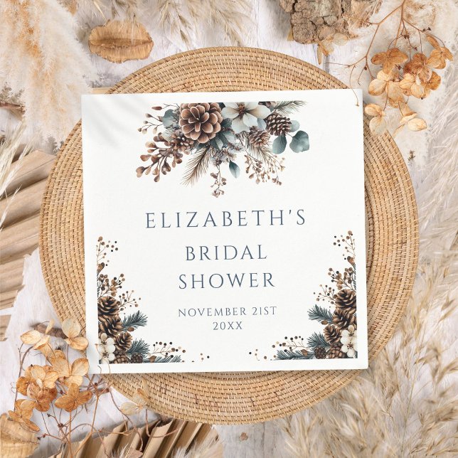 Rustikaler Wald Pinecones Brautparty Serviette (Rustic Forest Pinecones Floral Bridal Shower Napkins)