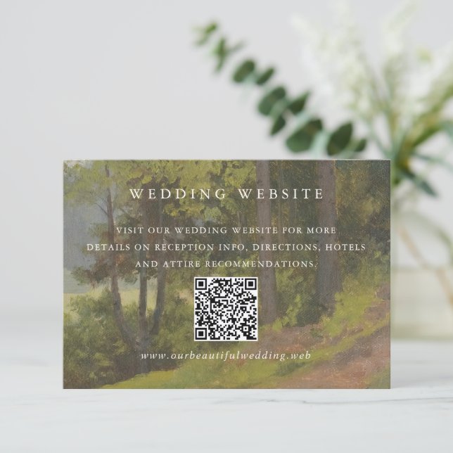 Rustikaler Wald QR-Code Elegante Hochzeit Begleitkarte (Stehend Vorderseite)