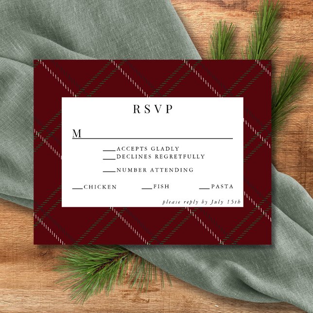 Rustikaler Wald Tartan Kariert Red Black Green R RSVP Karte (Von Creator hochgeladen)