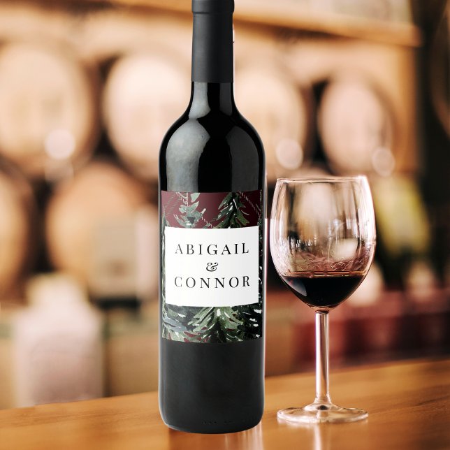 Rustikaler Wald Tartan Kariert Red Black Green Weinetikett (Von Creator hochgeladen)