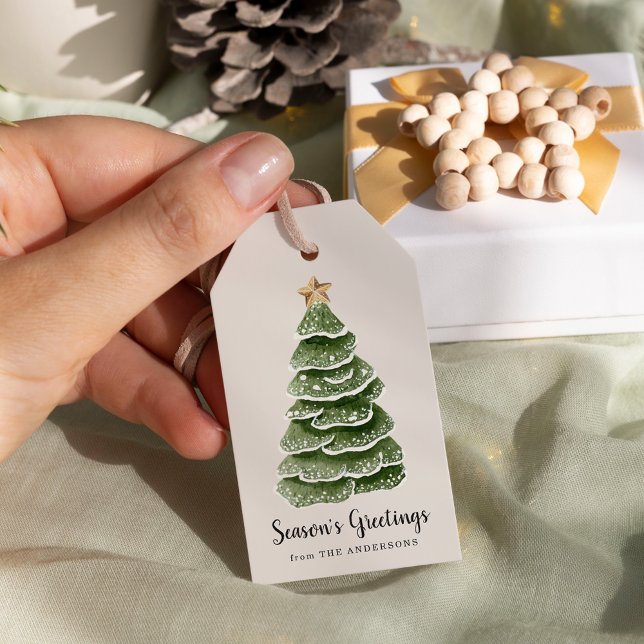 Rustikaler Wald Weihnachtsbaum Beige Urlaub Geschenkanhänger (Von Creator hochgeladen)