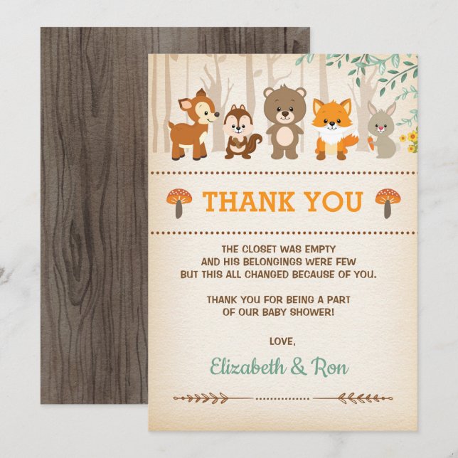 Rustikaler WaldBabyparty-Wald danken Ihnen zu Einladung (Vorne/Hinten)