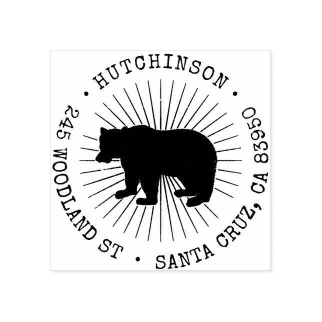 Rustikaler Waldbär Runde Rücksendeadresse Gummistempel (Prägung)