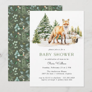 Rustikaler Waldfuchs Winter Forest Baby Dusche Einladung