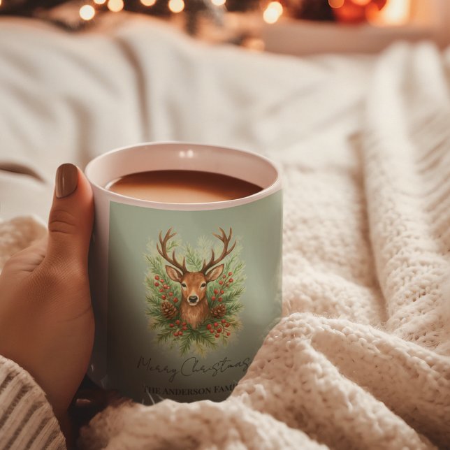 Rustikaler Waldhirschkopf mit Winterlaub -  Kaffeetasse (Von Creator hochgeladen)