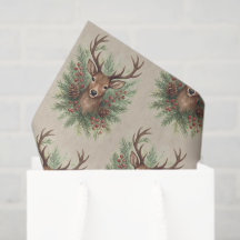 Rustikaler Waldhirschkopf mit Winterlaub - 