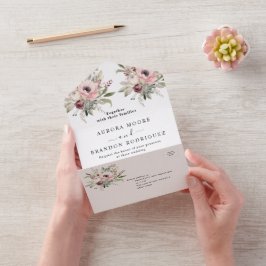 rustikaler Wasserfarben-Blumenstrauß All In One Einladung