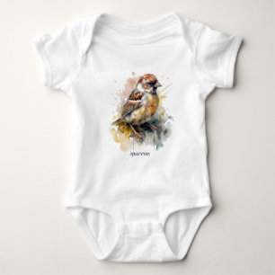 Rustikaler Wasserfarben-Spatz, individuell Baby Strampler