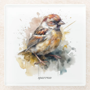 Rustikaler Wasserfarben-Spatz, individuell Glasuntersetzer