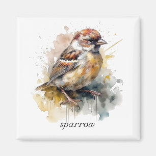 Rustikaler Wasserfarben-Spatz, individuell Magnet