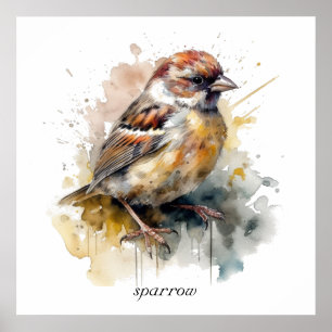 Rustikaler Wasserfarben-Spatz, individuell Poster