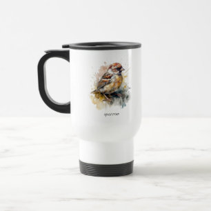 Rustikaler Wasserfarben-Spatz, individuell Reisebecher