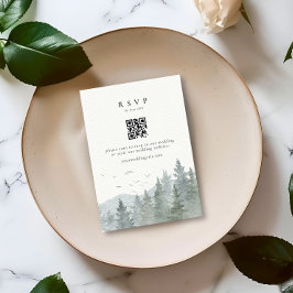 Rustikaler Wasserfarbenbaum Hochzeit QR-Code RSVP Karte