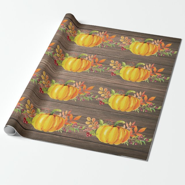 Rustikaler Wasserfarbenkürbis Herbst Geschenkpapier (Ungerollt)