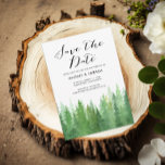 Rustikaler Wasserfarbenwald Evergreen QR-Code Save The Date<br><div class="desc">Rustikaler Watercolor Wald Evergreen Ankündigung Datum freihalten Rustikale Aquarellwald,  Hochzeit speichern das Datum mit "Save the Date" in hübscher Skriptkalligraphie und QR-Code.</div>