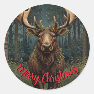 Rustikaler Weihnachts-Elch-Boho-Wald  Runder Aufkleber