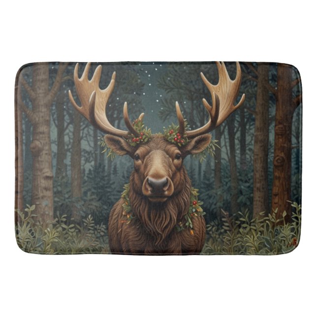 Rustikaler Weihnachts-Elch-Hirsch-Boho-Wald  Badematte (Vorderseite)
