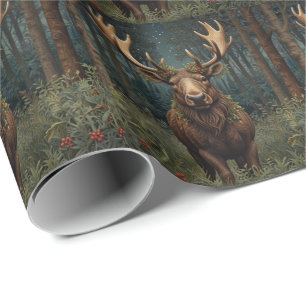 Rustikaler Weihnachts-Elch-Hirsch-Boho-Wald  Geschenkpapier