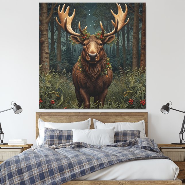 Rustikaler Weihnachts-Elch Hirsch Boho-Wald  Leinwanddruck (Insitu (Schlafzimmer))