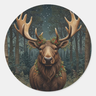 Rustikaler Weihnachts-Elch Hirsch Boho-Wald Runder Aufkleber