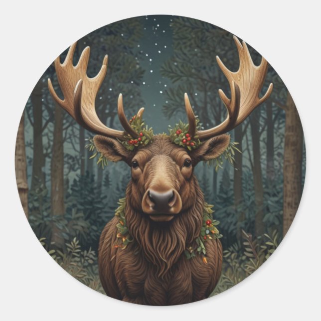 Rustikaler Weihnachts-Elch Hirsch Boho-Wald  Runder Aufkleber (Vorderseite)