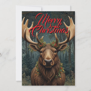 Rustikaler Weihnachts-Elch Hirsch Boho-Waldlandsch Einladung