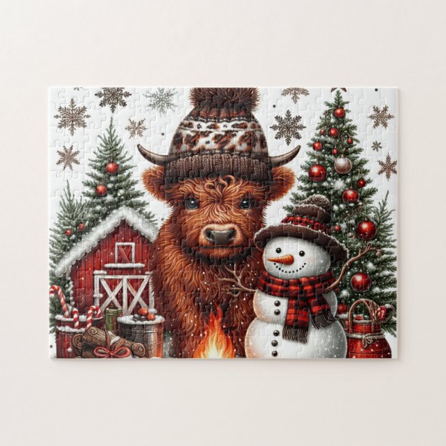 Rustikaler Weihnachts-Hochlandkuh (Horizontal)