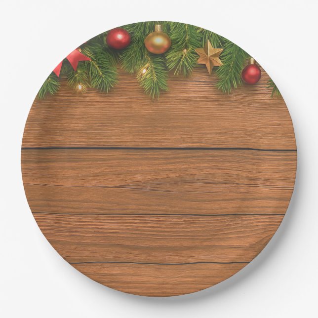 Rustikaler Weihnachts-Papierteller – Festliches We Pappteller (Vorderseite)