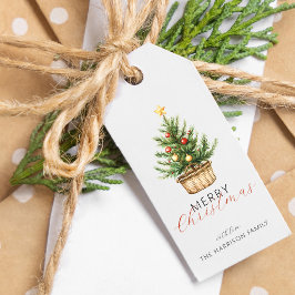 Rustikaler Weihnachtsbaum im Korb personalisiert Geschenkanhänger