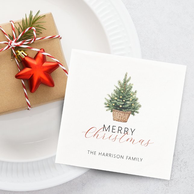 Rustikaler Weihnachtsbaum im Korb Serviette (Rustic Christmas Tree In Basket Dusty Green Napkins)